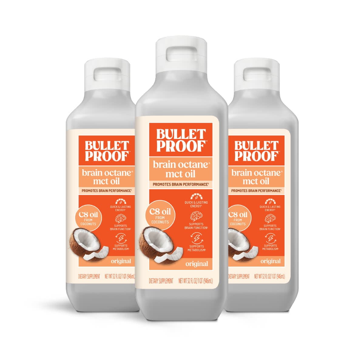 Bulletproof Brain Octane® C8 MCT Oil 3 pack, 32 oz.